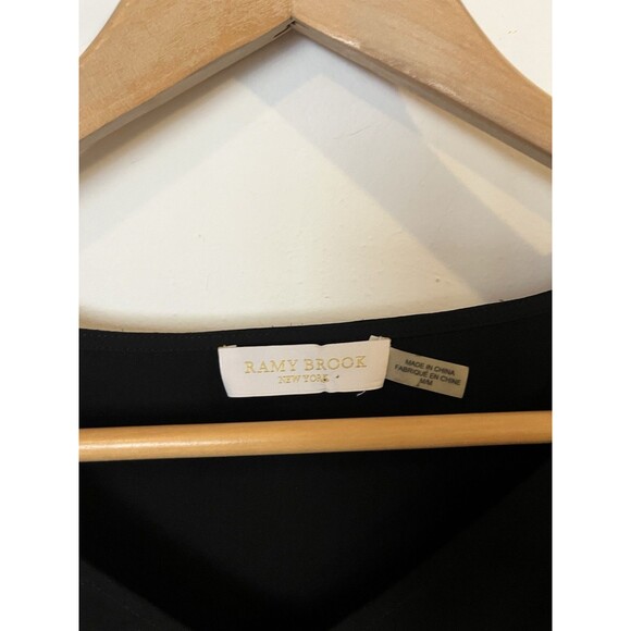 Ramy Brook Black 100% Silk V Neck Pleated Sleeve Blouse Size Medium - Picture 7 of 12